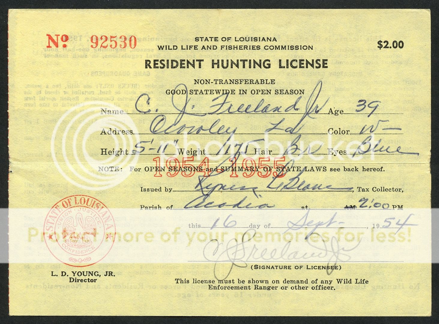 RW21RW23 (3) DIFFERENT LOUISIANA RESIDENT HUNTING LICENSE BT6118 eBay